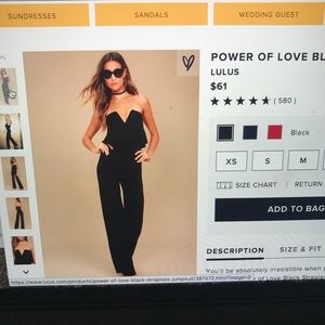 Power of Love Black Strapless Jumpsuit - NWT